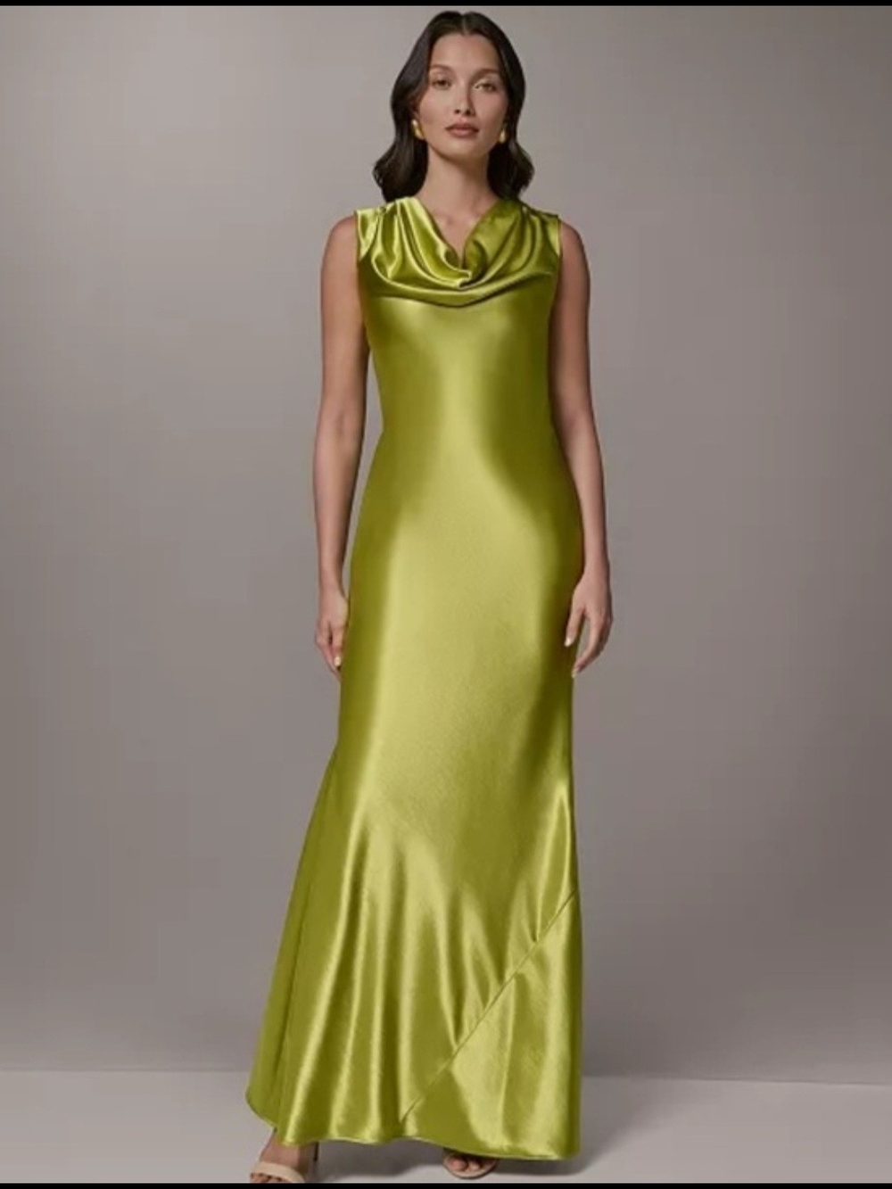 Donna Karan Satin Cowl-Neck Gown in Lemon Yellow